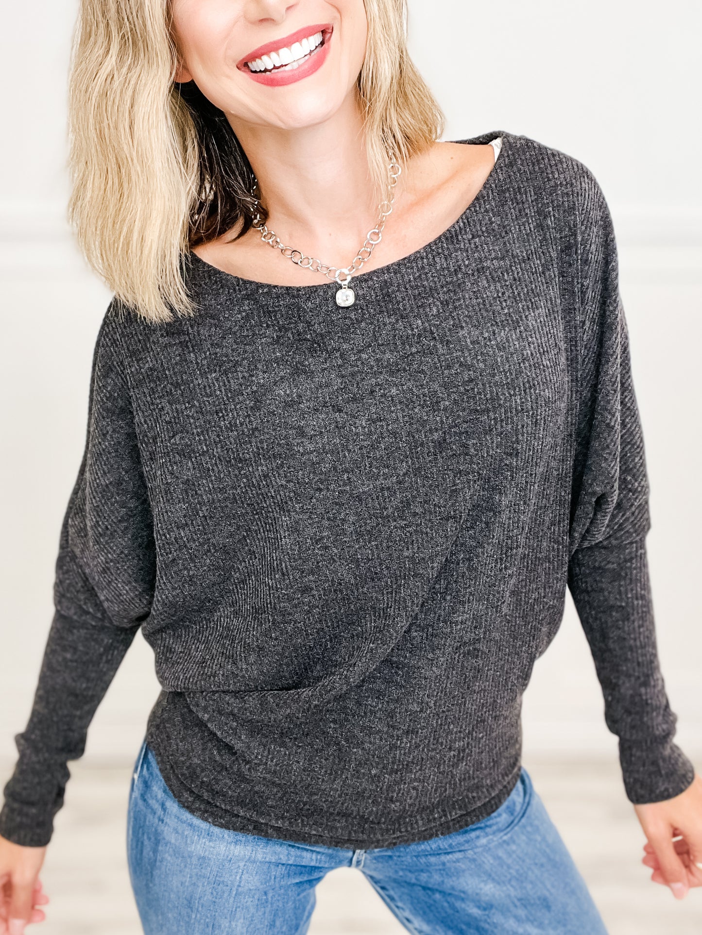 Long Sleeve Dolman Round Neck Knit Top