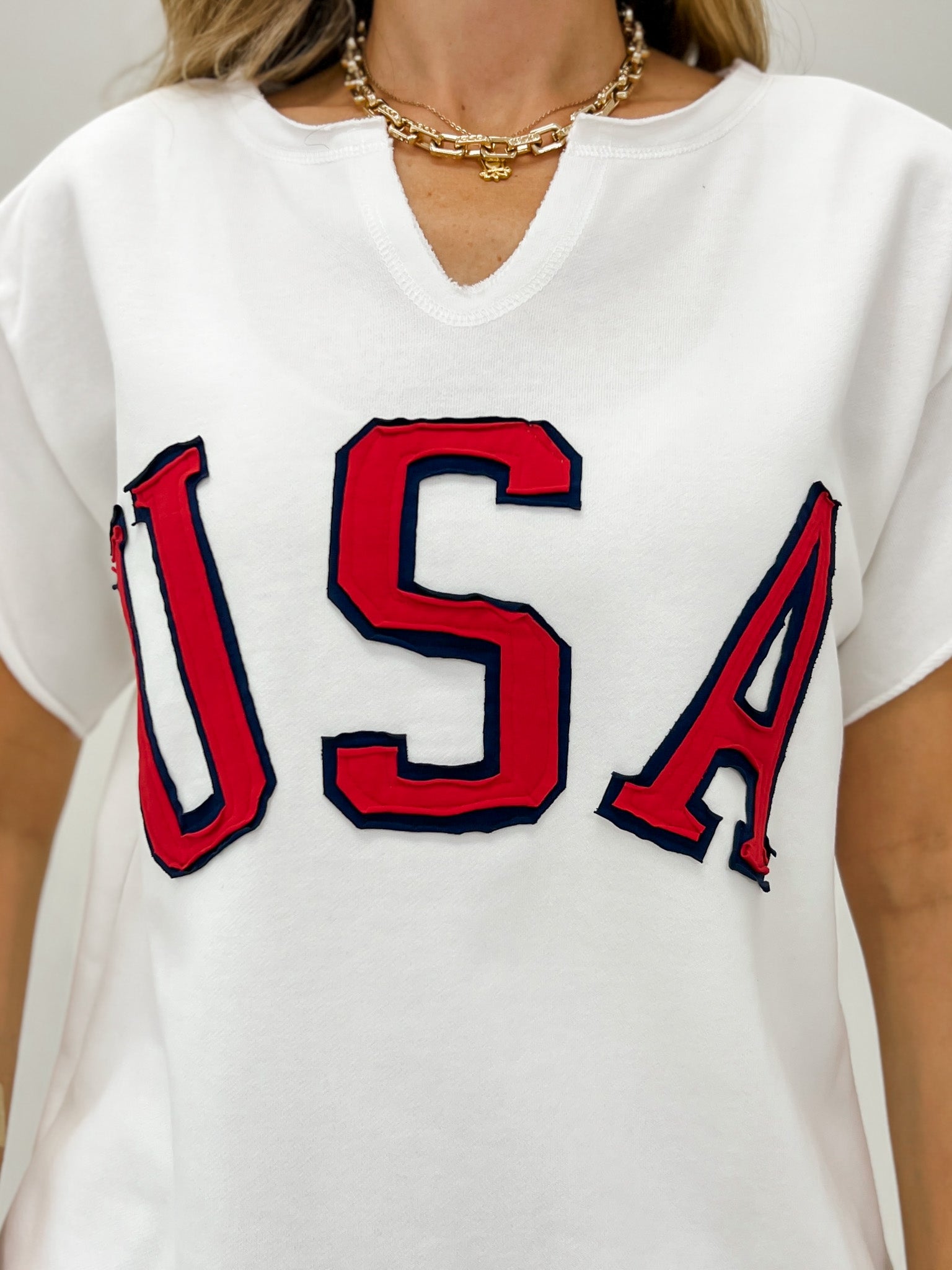 USA Short Sleeve Sweatshirt With V-Neck