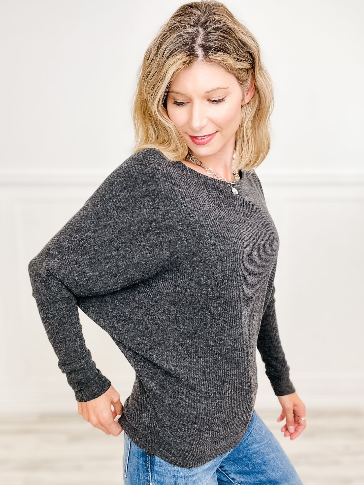 Long Sleeve Dolman Round Neck Knit Top