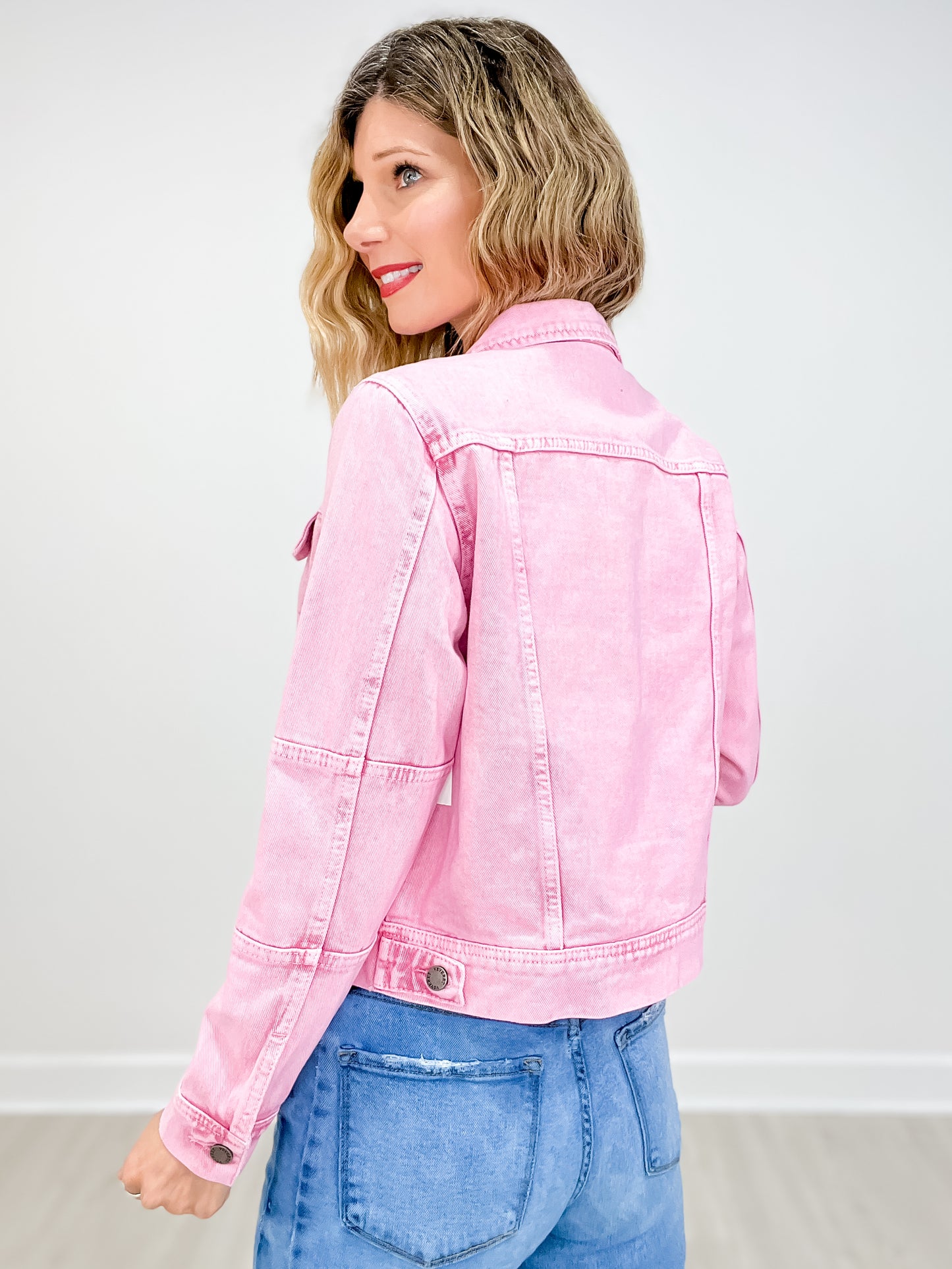 Cropped Denim Jacket with Asymmetric Seam