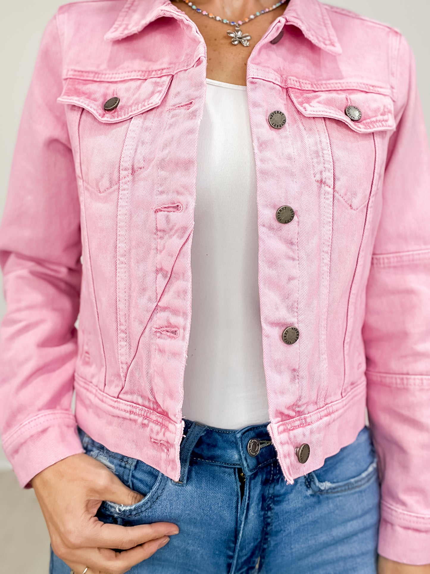 Cropped Denim Jacket with Asymmetric Seam