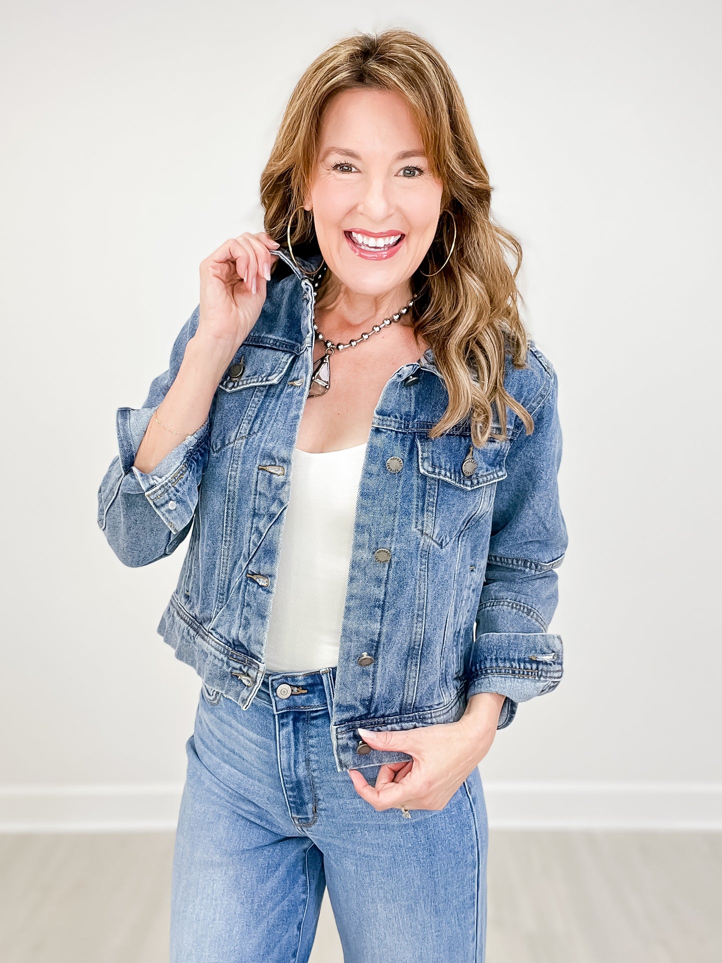 Cropped Denim Jacket with Asymmetric Seam