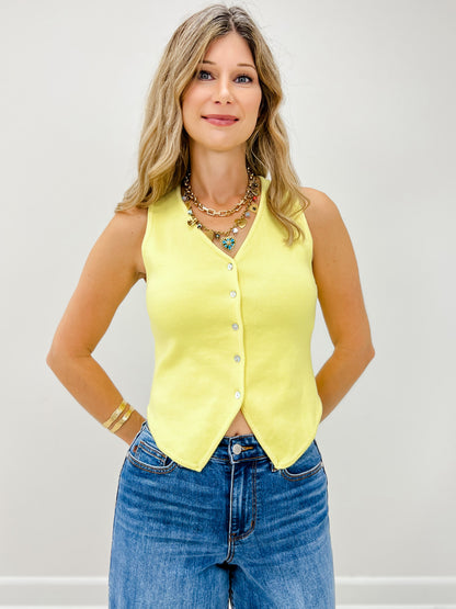 Knit Sleeveless V-Neck Button Down Vest
