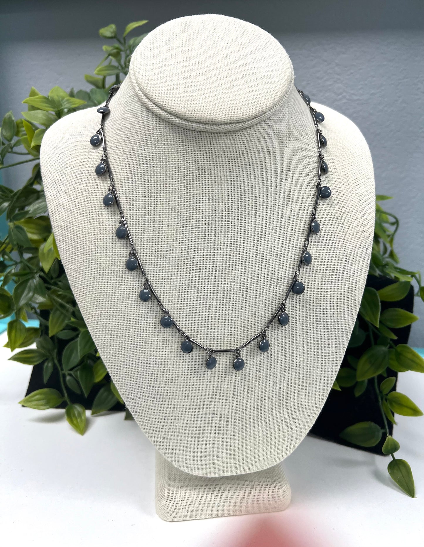 Grey Enamel Dot Dangle Necklace