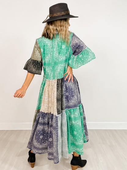 Patchwork Ruffle Sleeve Shirt Maxi Dress