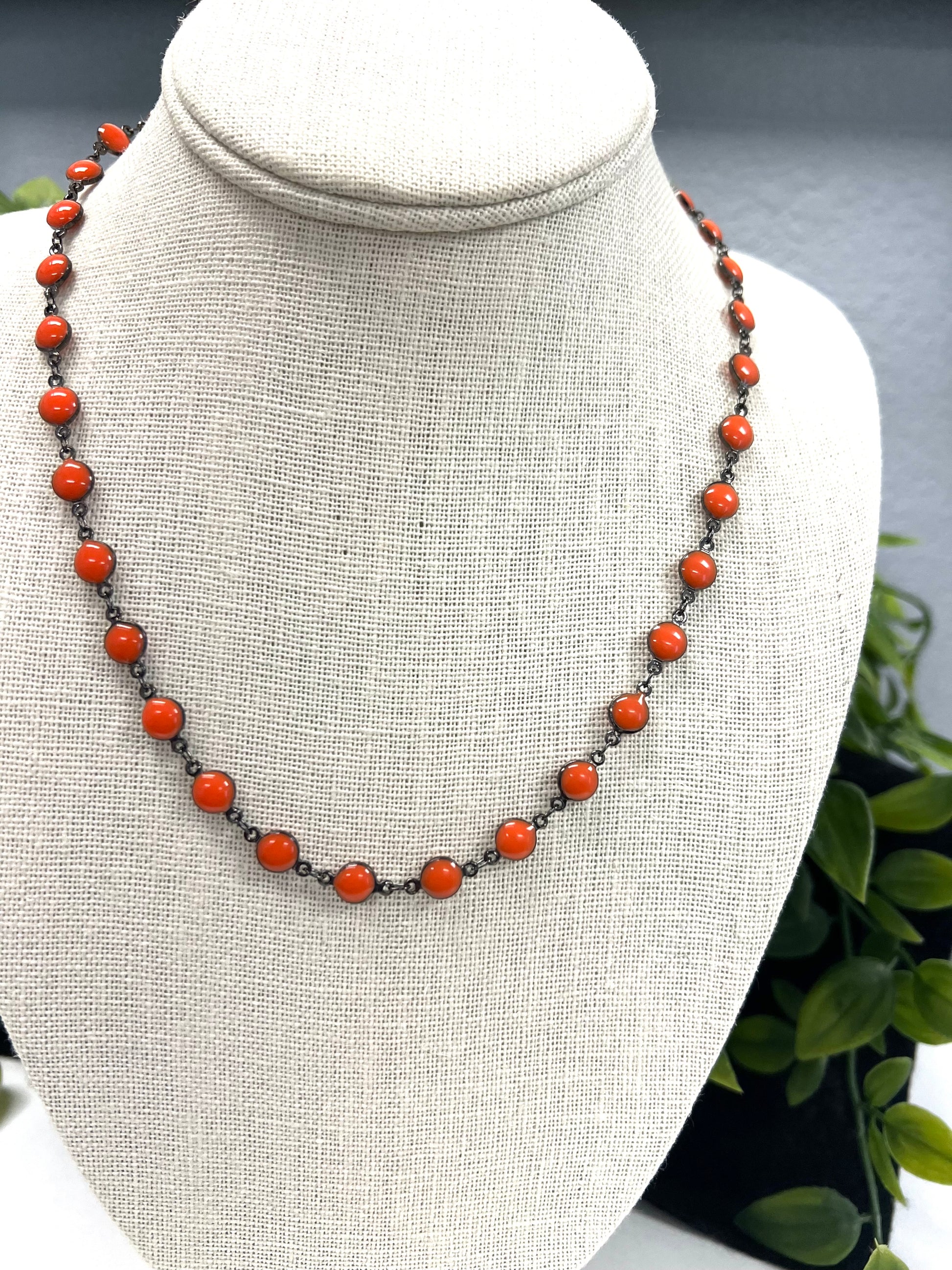 Elise Necklace Enamel Dots Orange