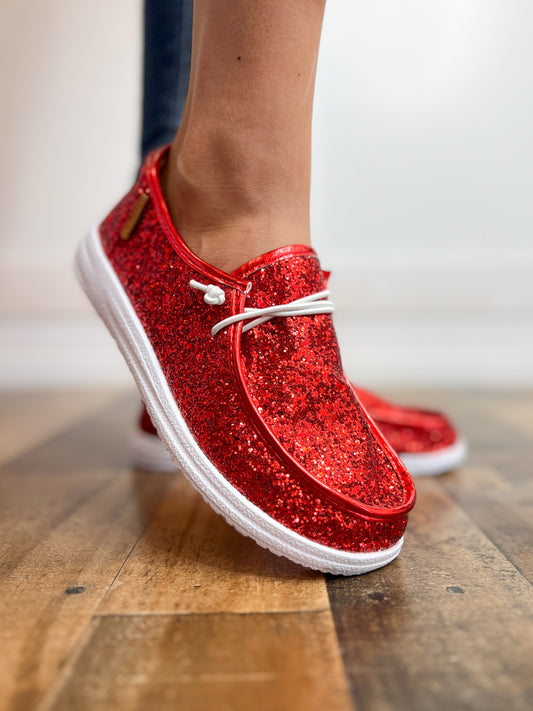 Corkys Kayak Red Glitter Slip-On Shoes