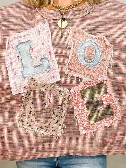 Love Patchwork Detail Mixed Fabric Top
