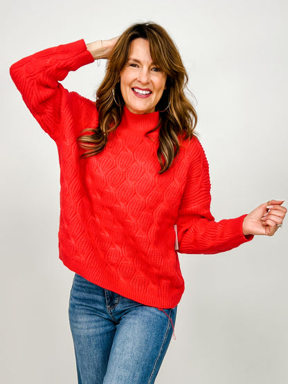 Braid Cable Knit Mock Neck Sweater