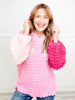 Color Block Bubble Woven Balloon Sleeve Hoodie Top