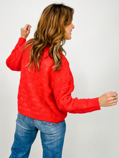 Braid Cable Knit Mock Neck Sweater