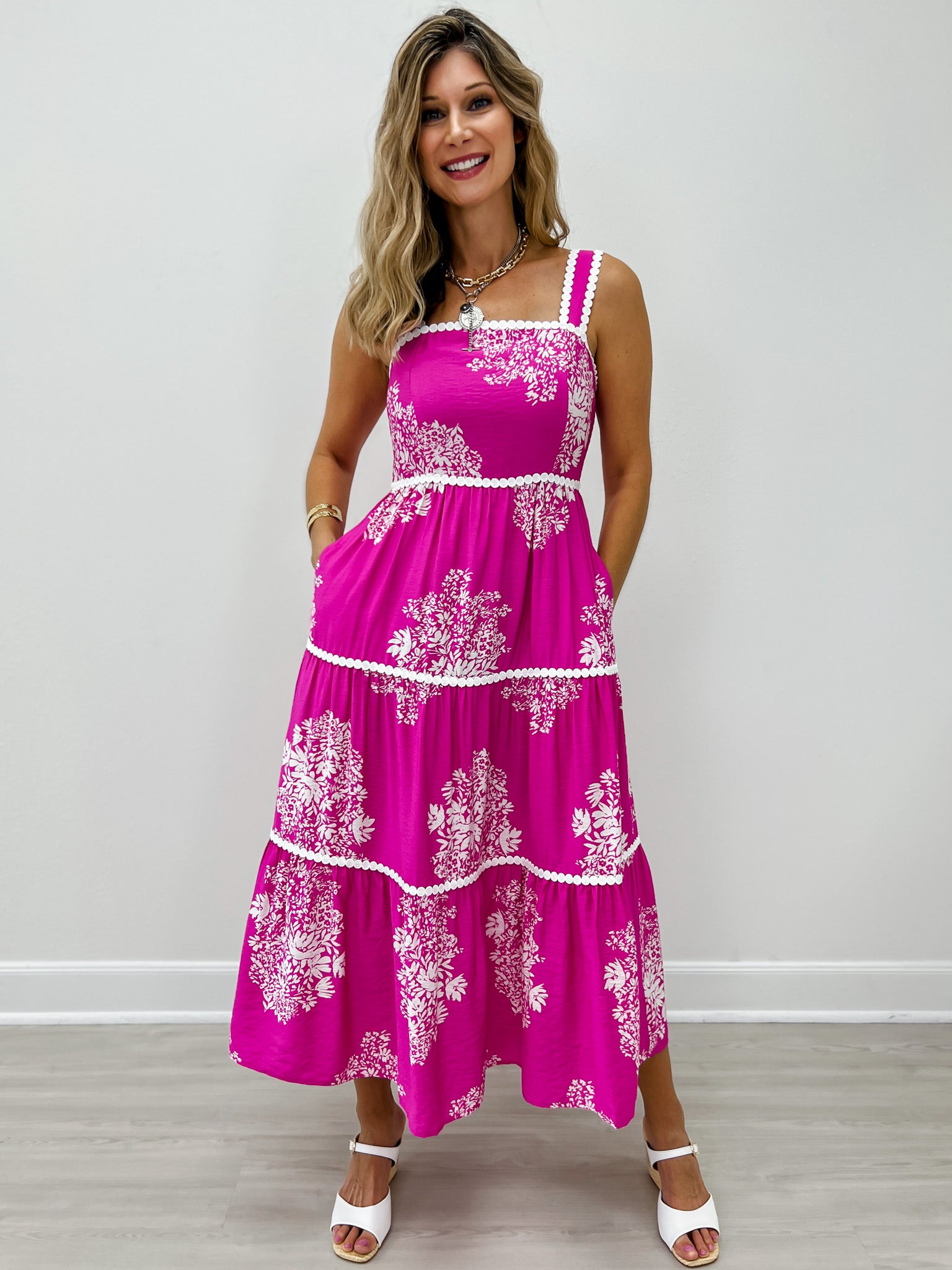 Sleeveless Strappy Tiered Midi Dress