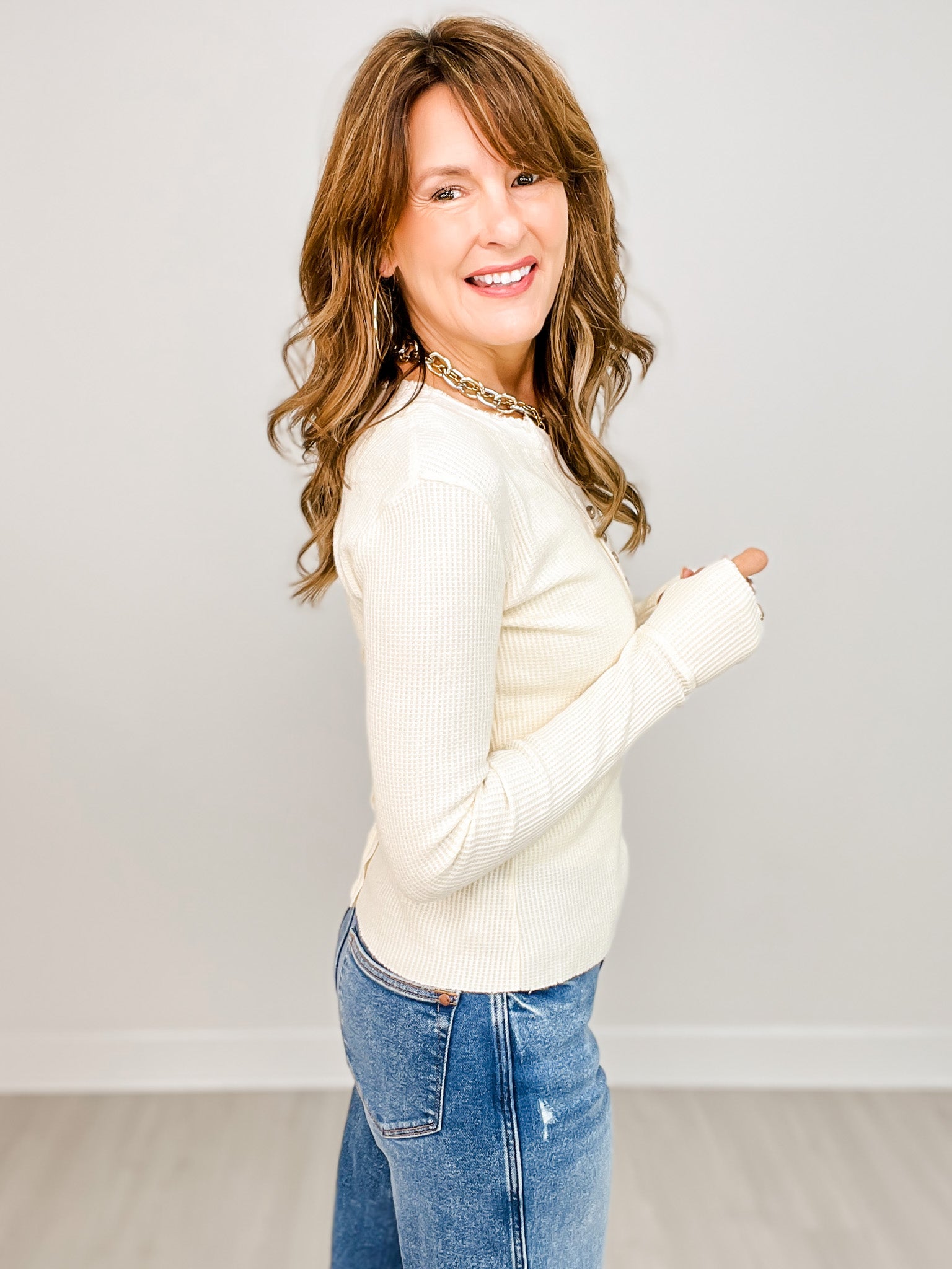 All Day Everyday Mineral Washed Henley Neck Thermal Top
