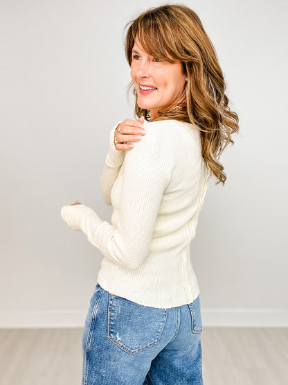 All Day Everyday Mineral Washed Henley Neck Thermal Top