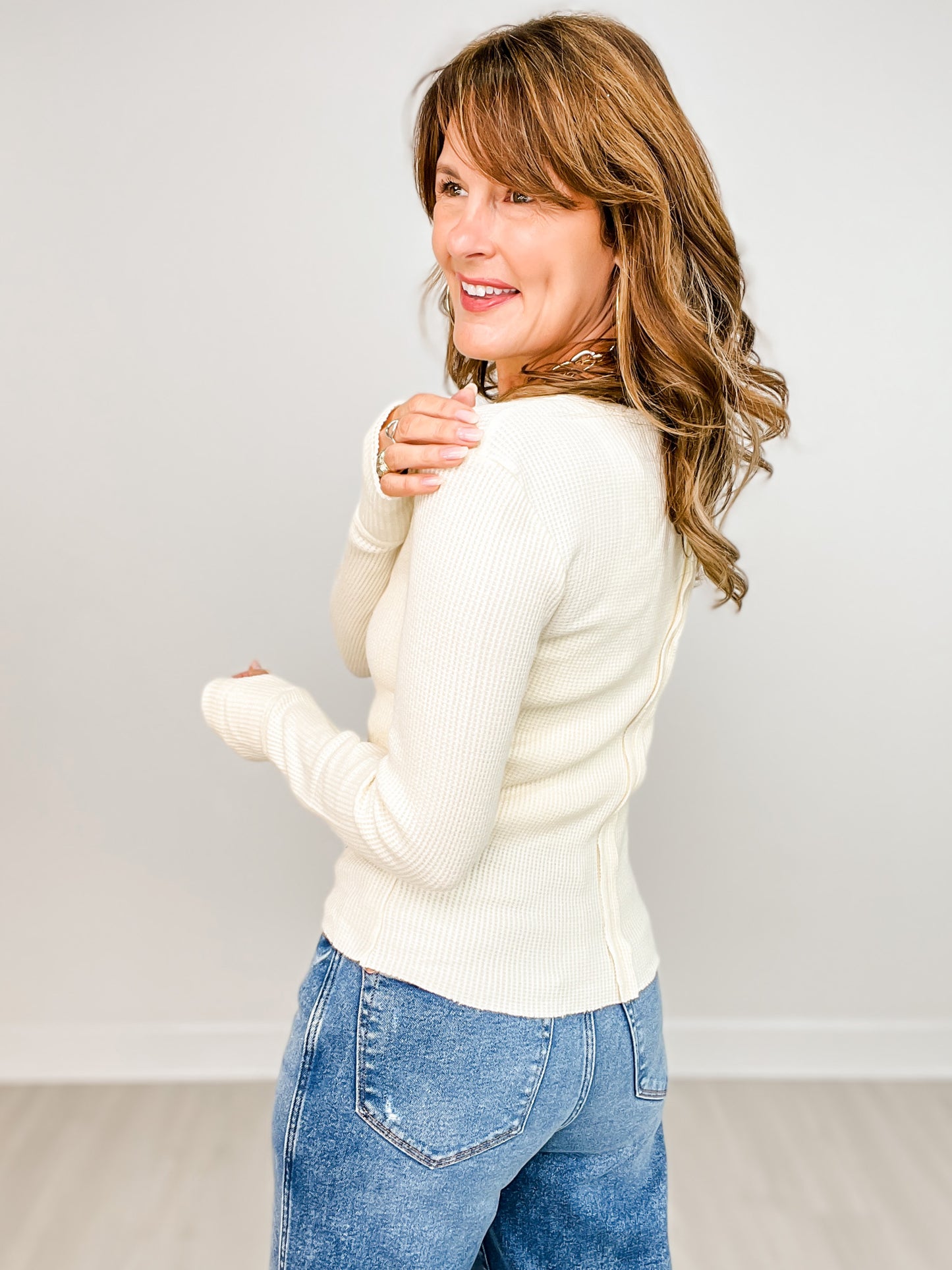 All Day Everyday Mineral Washed Henley Neck Thermal Top