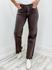 The Vanessa High Waisted Garment Dyed Frayed Hem 90's Straight Jean in Dark Brown