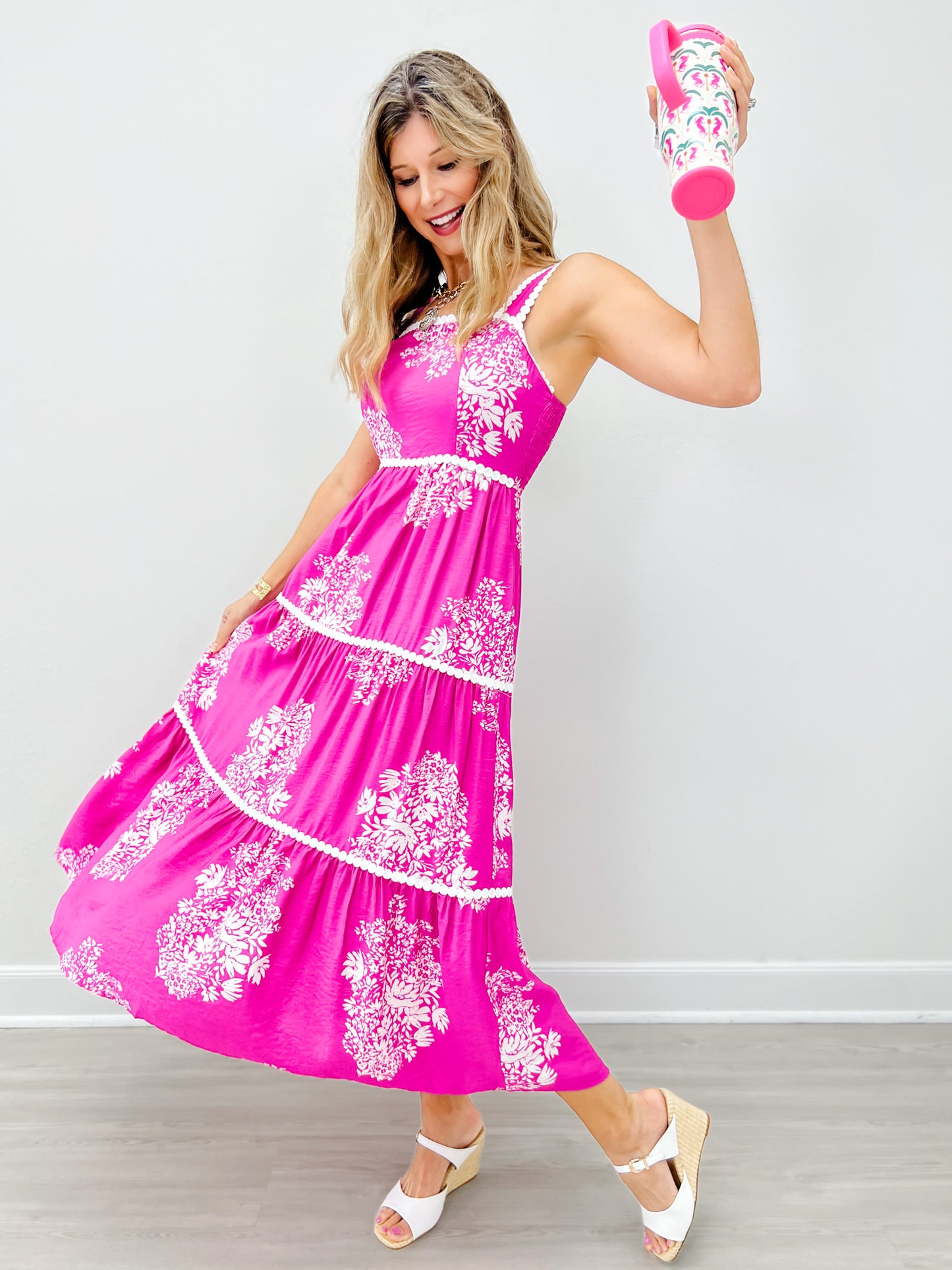 Sleeveless Strappy Tiered Midi Dress