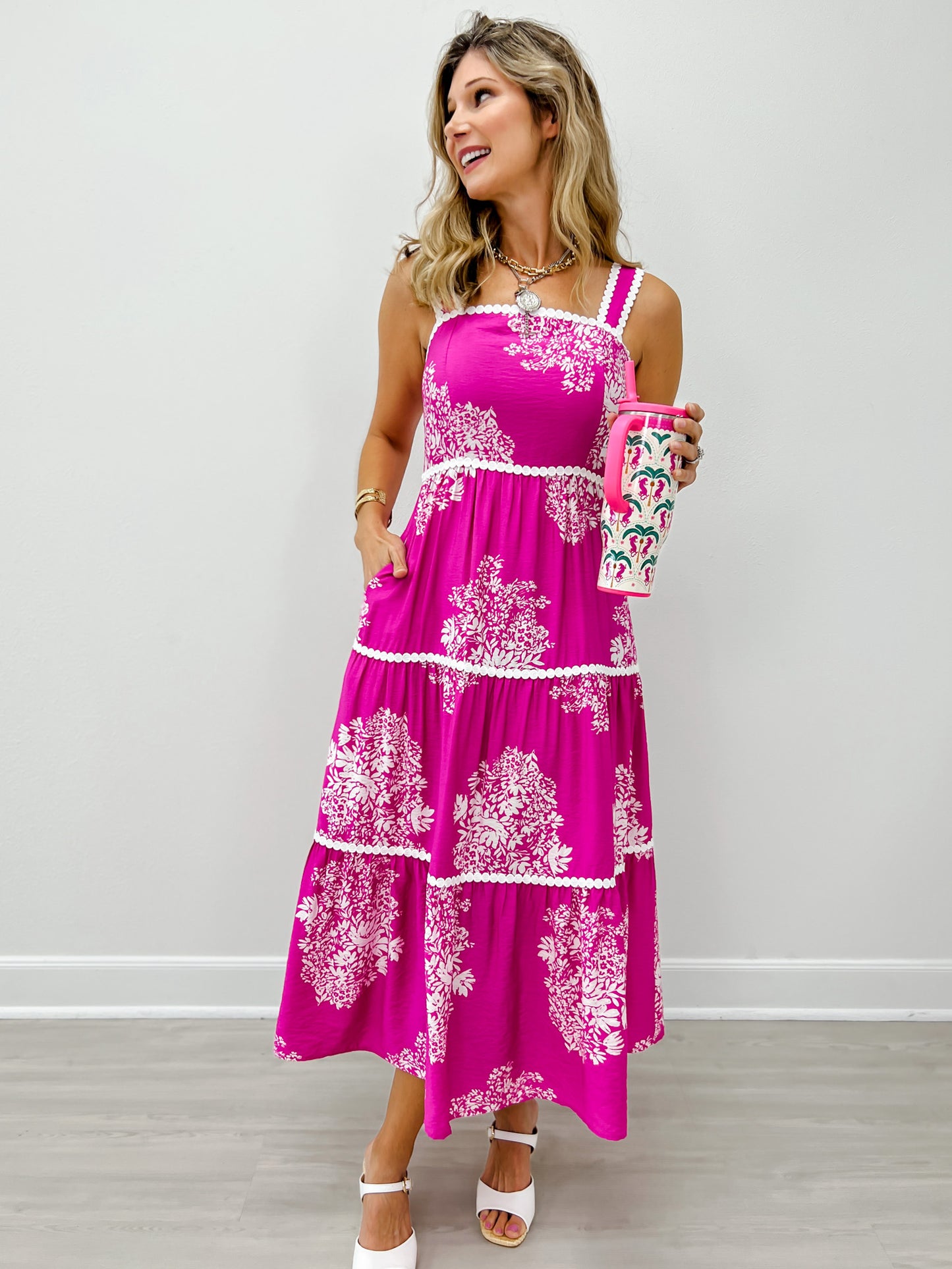 Sleeveless Strappy Tiered Midi Dress