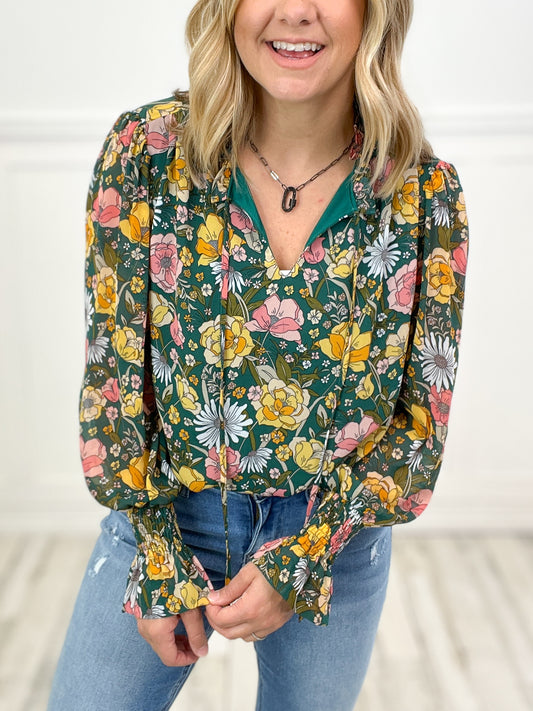 At Last Floral Chiffon Long Poet Sleeves Top