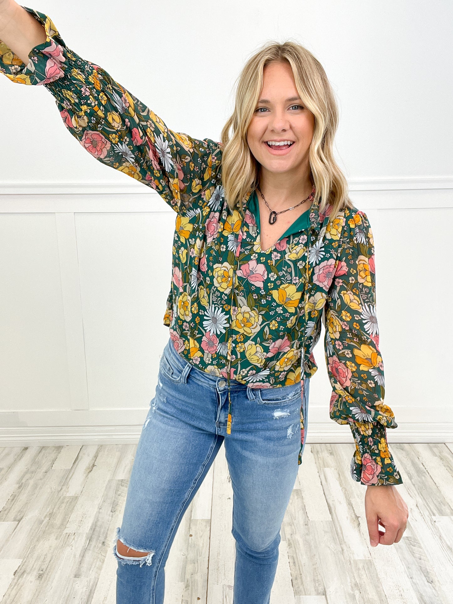 At Last Floral Chiffon Long Poet Sleeves Top