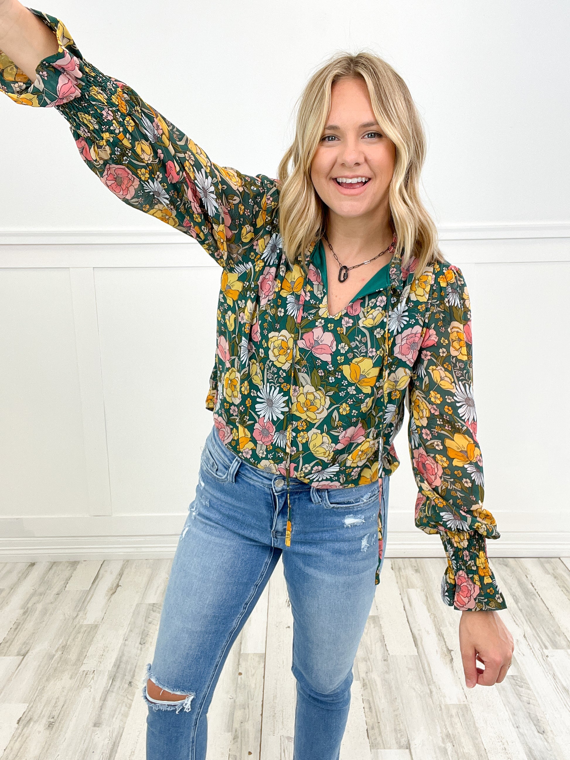 At Last Floral Chiffon Long Poet Sleeves Top