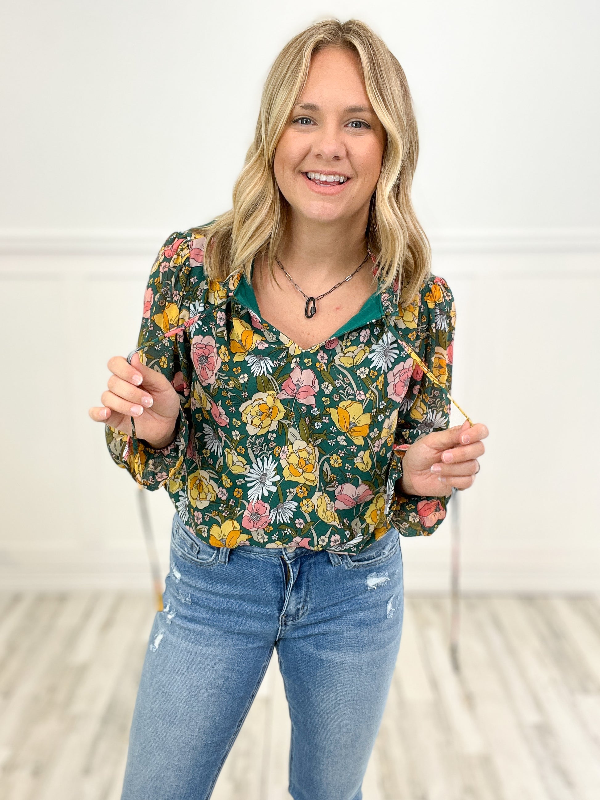 At Last Floral Chiffon Long Poet Sleeves Top