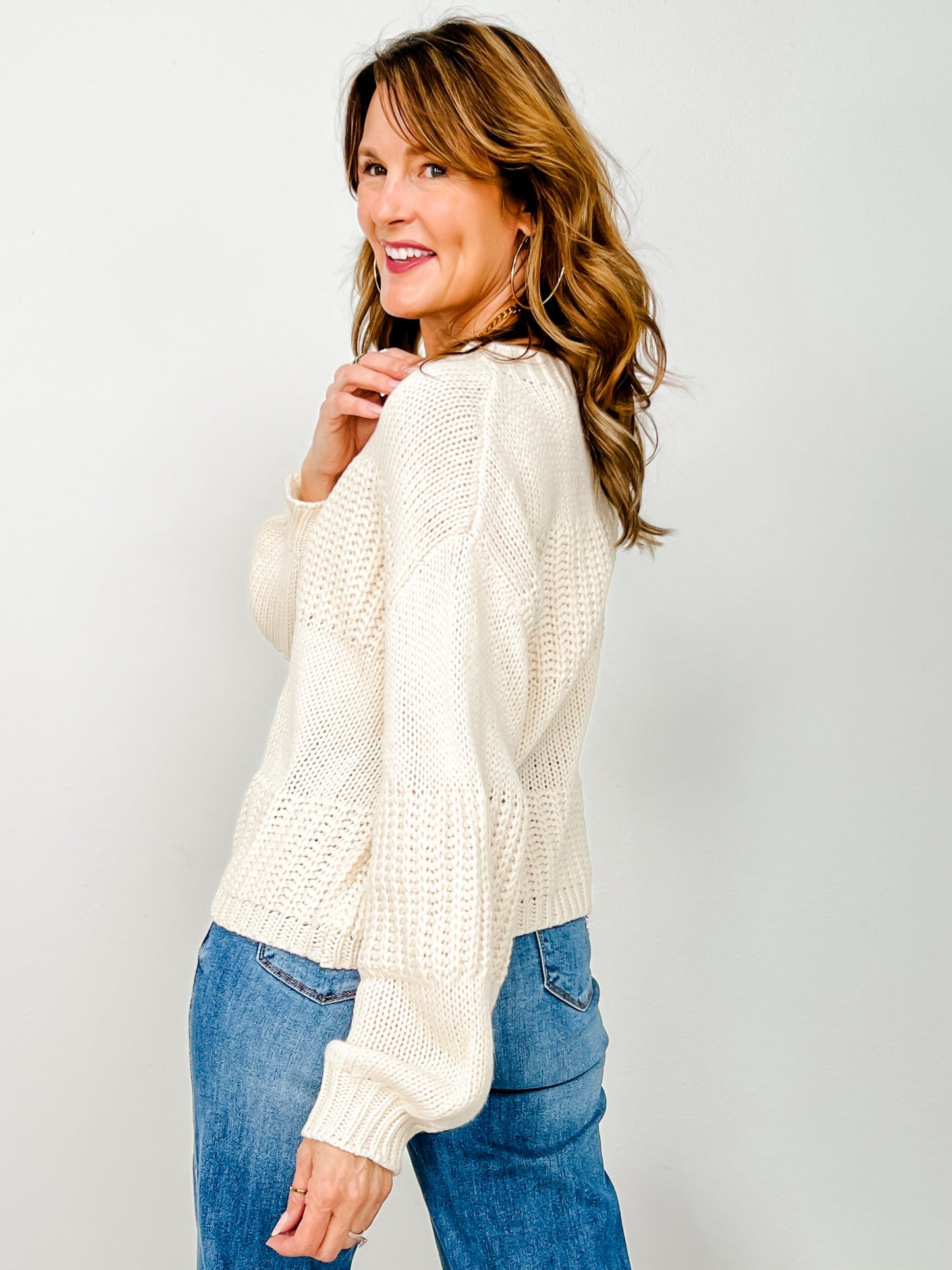 Boatneck Raised Contrast Knit Sweater