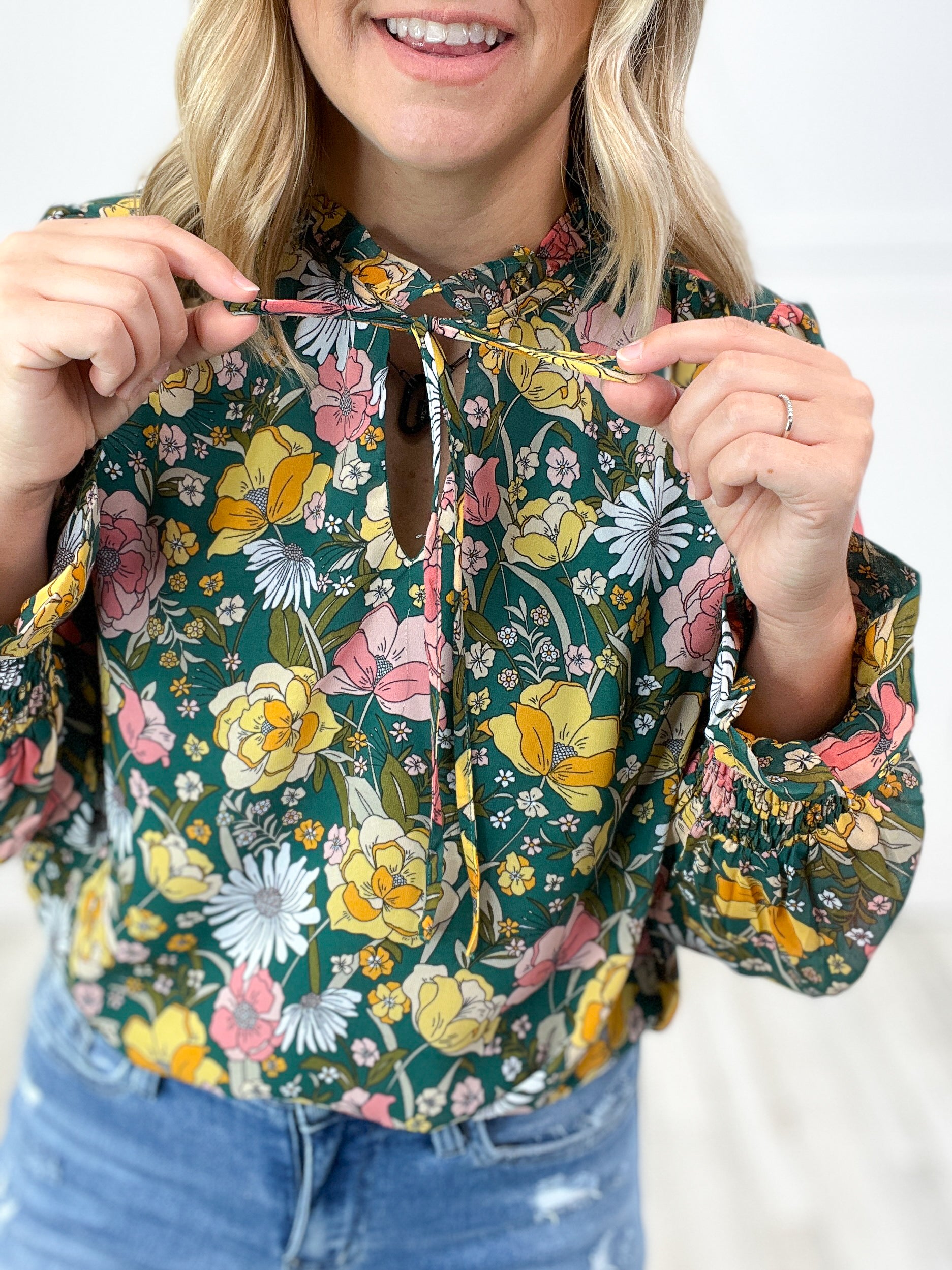 At Last Floral Chiffon Long Poet Sleeves Top