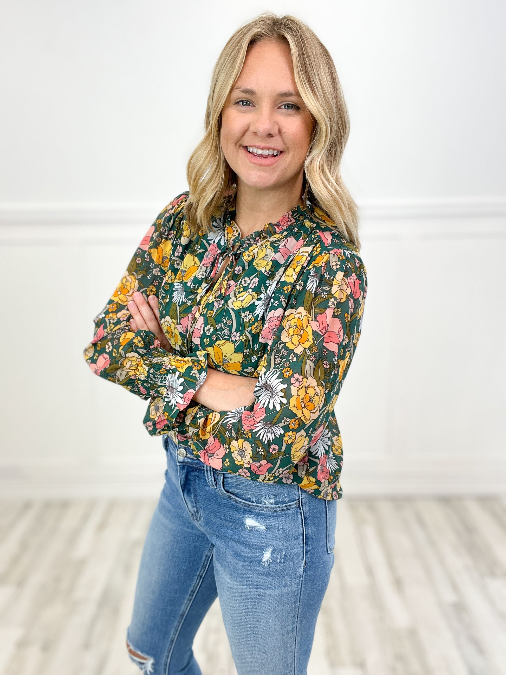 At Last Floral Chiffon Long Poet Sleeves Top