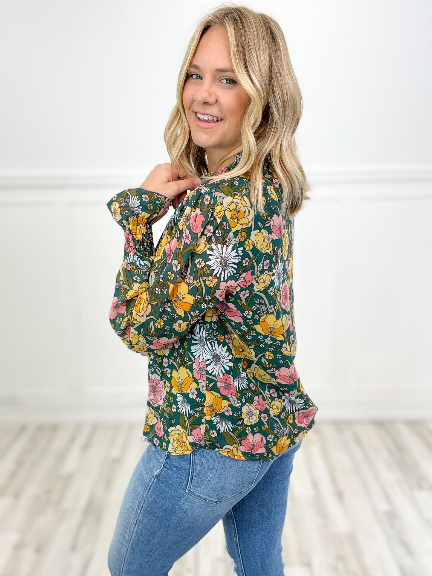 At Last Floral Chiffon Long Poet Sleeves Top