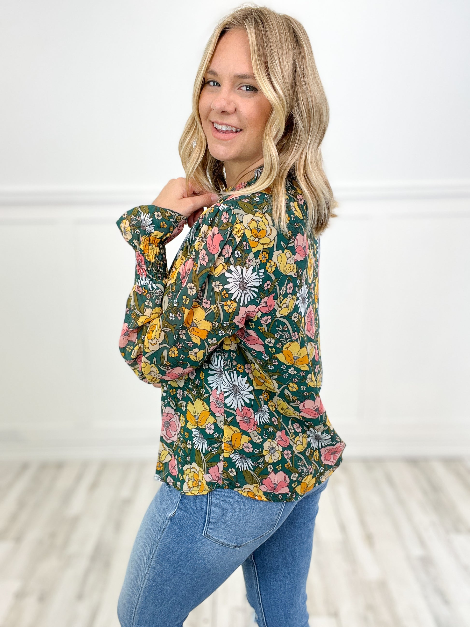 At Last Floral Chiffon Long Poet Sleeves Top
