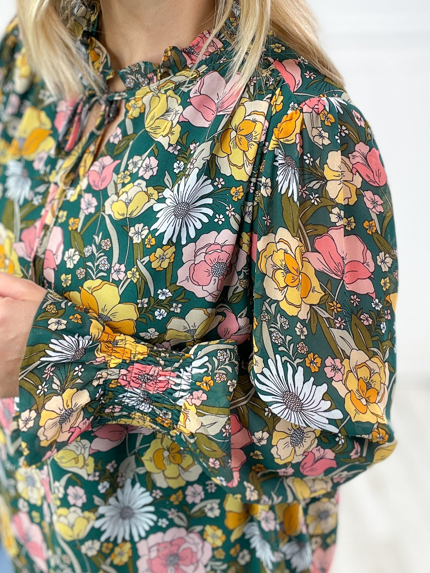 At Last Floral Chiffon Long Poet Sleeves Top