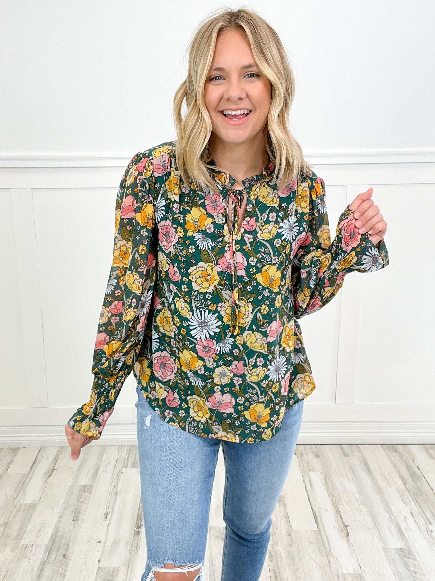At Last Floral Chiffon Long Poet Sleeves Top