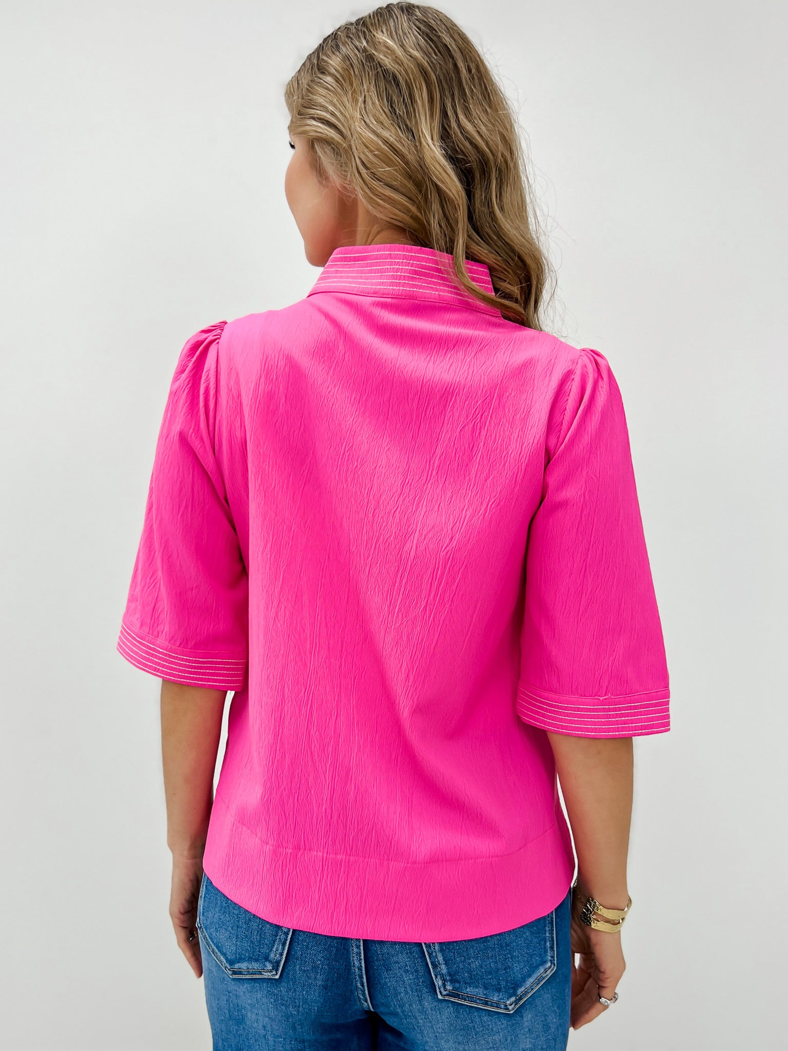 1/2 Sleeve Solid Top With Stitch Detail