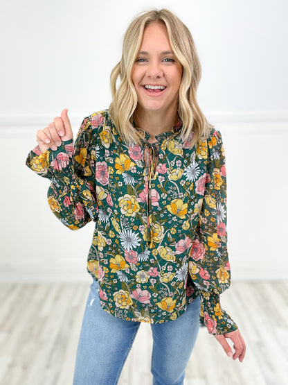 At Last Floral Chiffon Long Poet Sleeves Top
