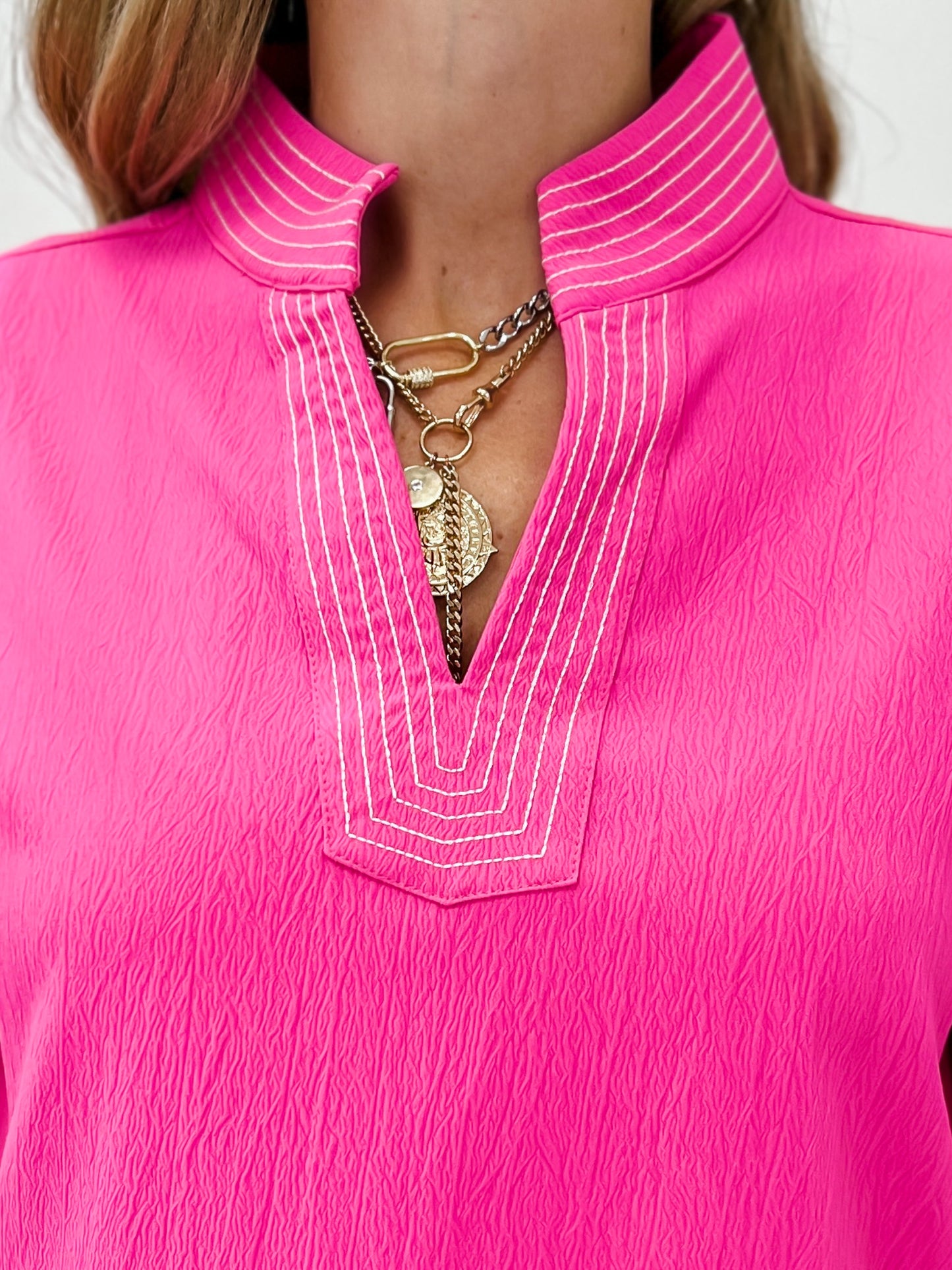 1/2 Sleeve Solid Top With Stitch Detail