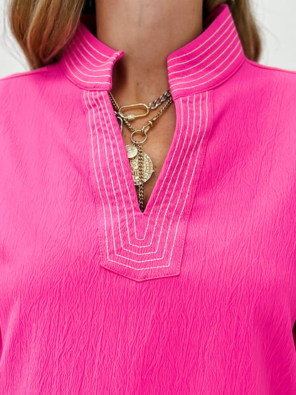 1/2 Sleeve Solid Top With Stitch Detail