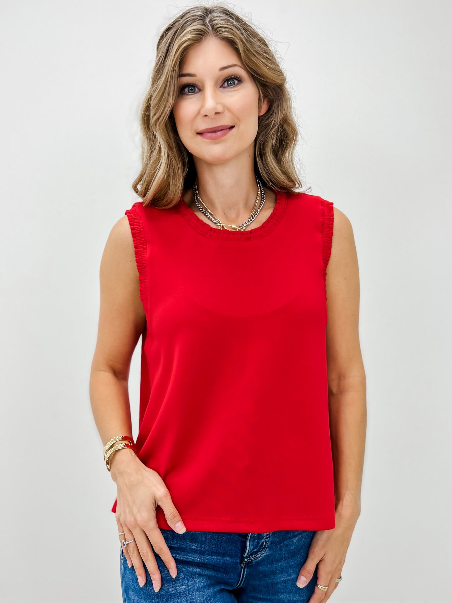 Smocked Edge Sleeveless Tank Top