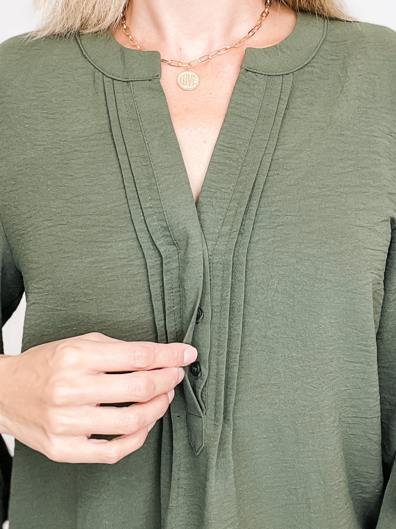 Ruffled Bell Sleeve and Front Pleated Detail Top