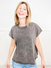 CREW NECK SHORT SLEEVE DYED KNIT TOP WITH RHINESTONES