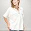 Short Sleeve Waffle Top with Front Button and Accent Pockets