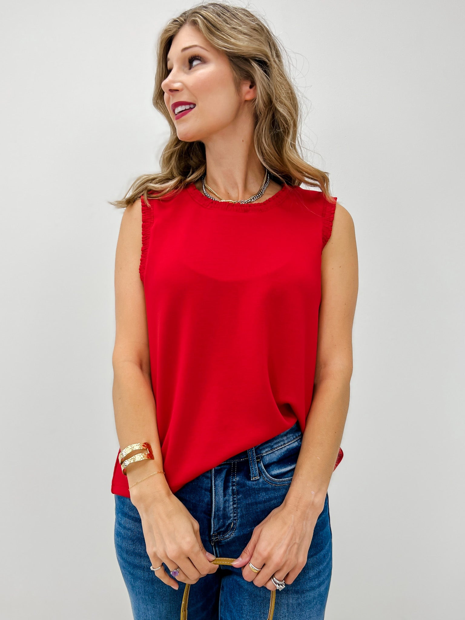 Smocked Edge Sleeveless Tank Top