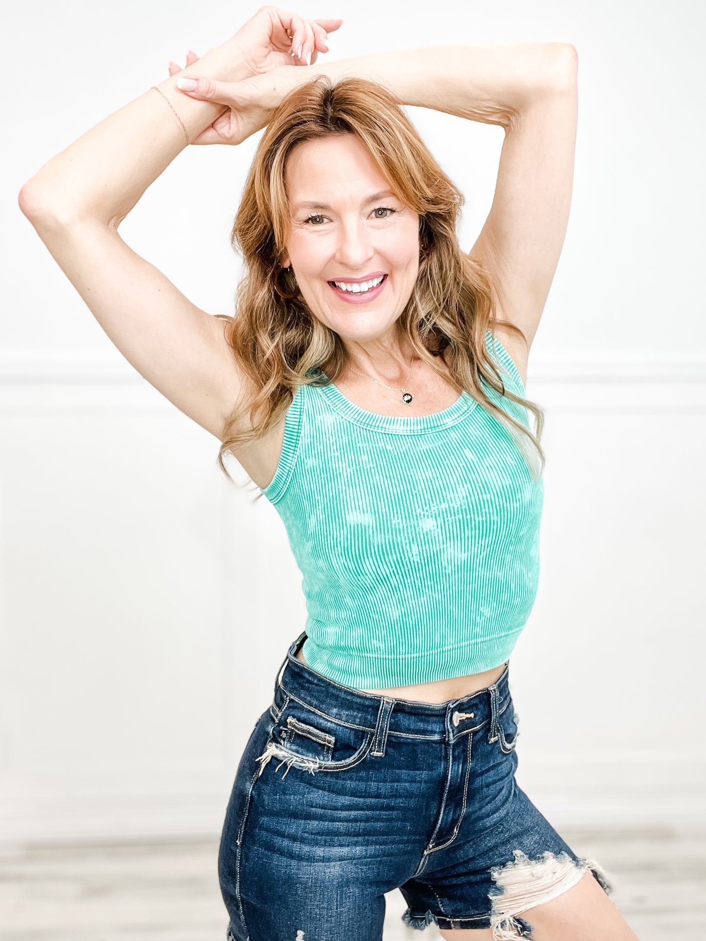 Washed Ribbed Cropped Scoop Neck Tank Top - Group A