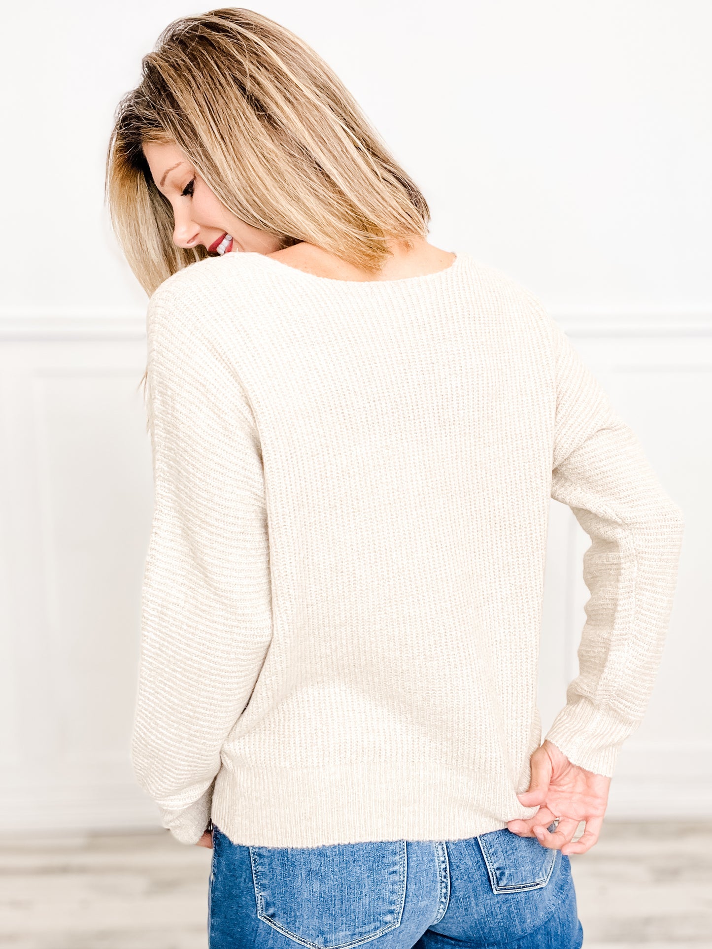 Long Sleeve Ribbed V-Neck Pullover Sweater