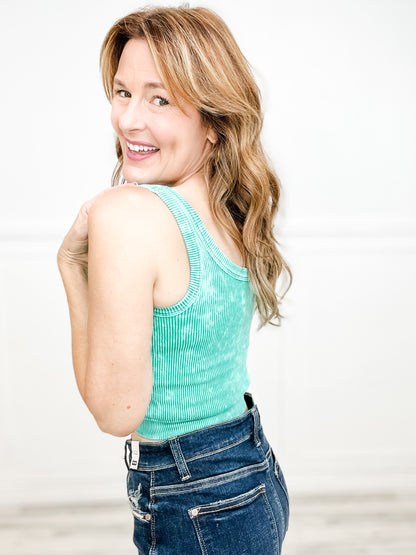 Washed Ribbed Cropped Scoop Neck Tank Top - Group A
