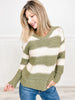 Distressed Detail Bold Striped V-Neck Sweater