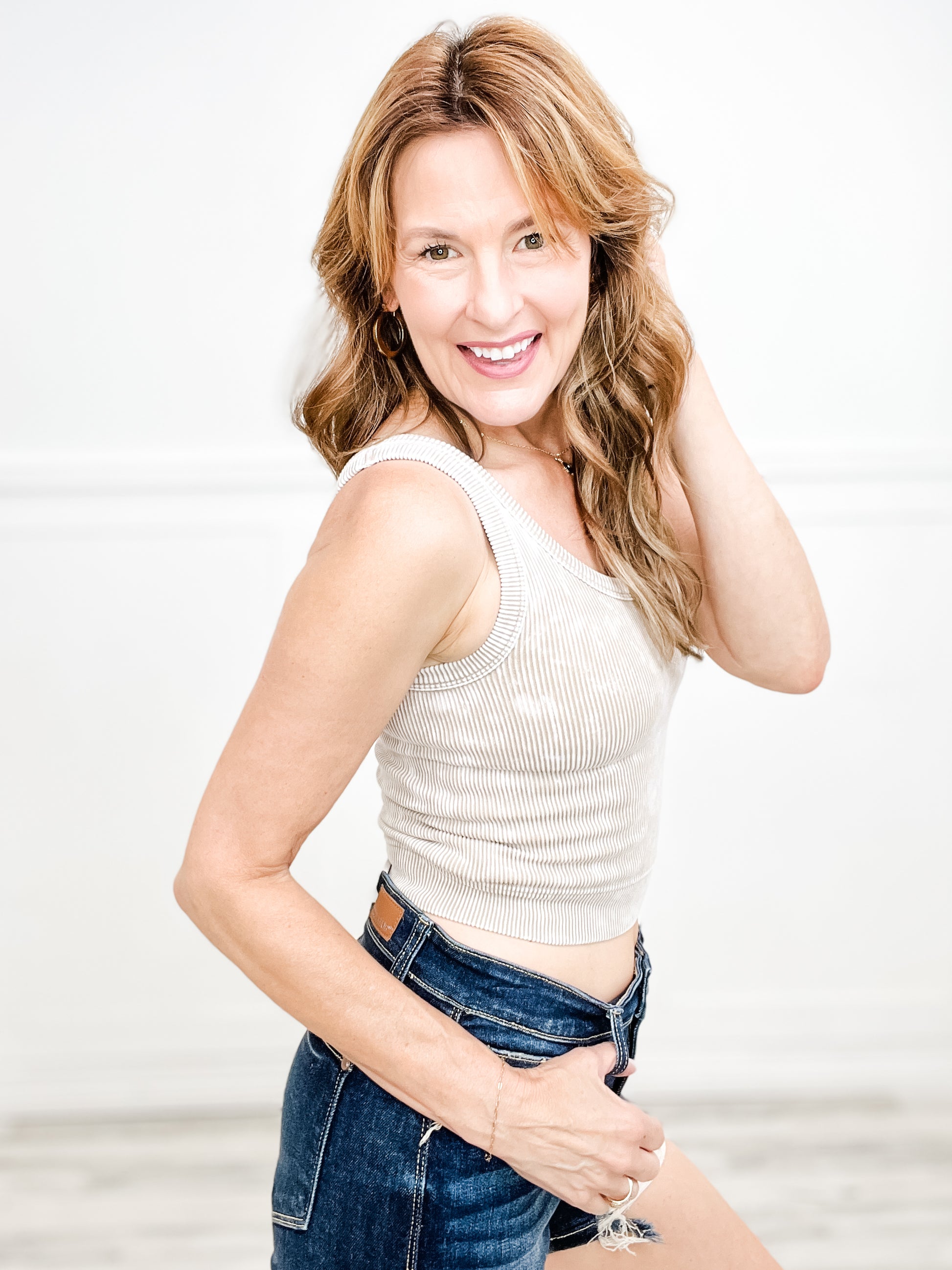 Washed Ribbed Cropped Scoop Neck Tank Top - Group A
