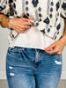 Short Puff Sleeve Woven Embroidered Top with Contrast Detail