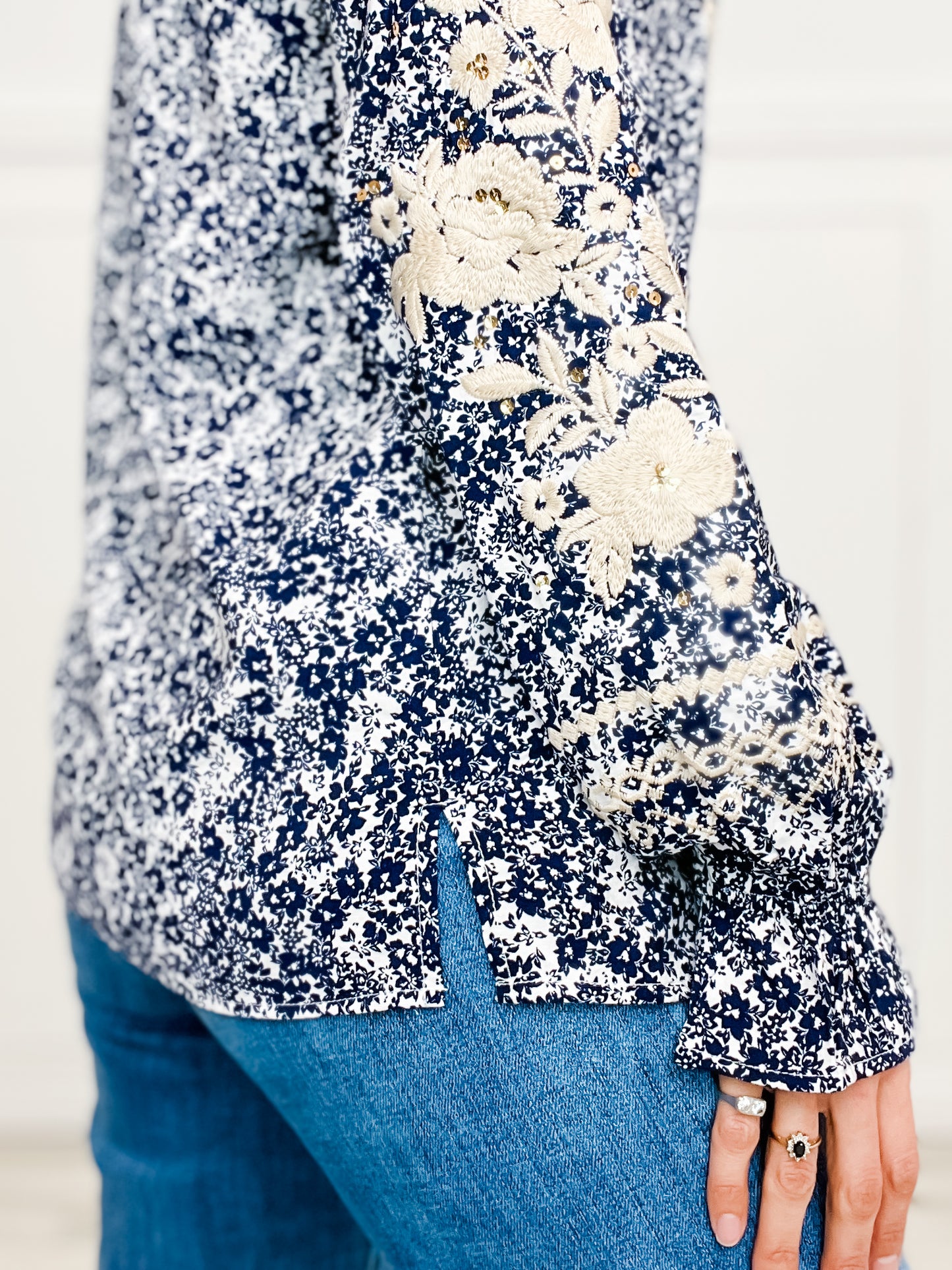 Sweet Like Sugar Embroidered Floral Print Top