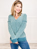 Color Waffle Raw Edge Seams V-Neck Sweater